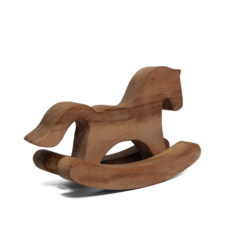 Wooden rocking horse toy on a white background